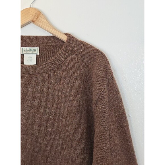 LL Bean Mens Wool Sweater Size Large Tall Brown Crewneck Pullover Cozy Cabincore - Picture 2 of 10